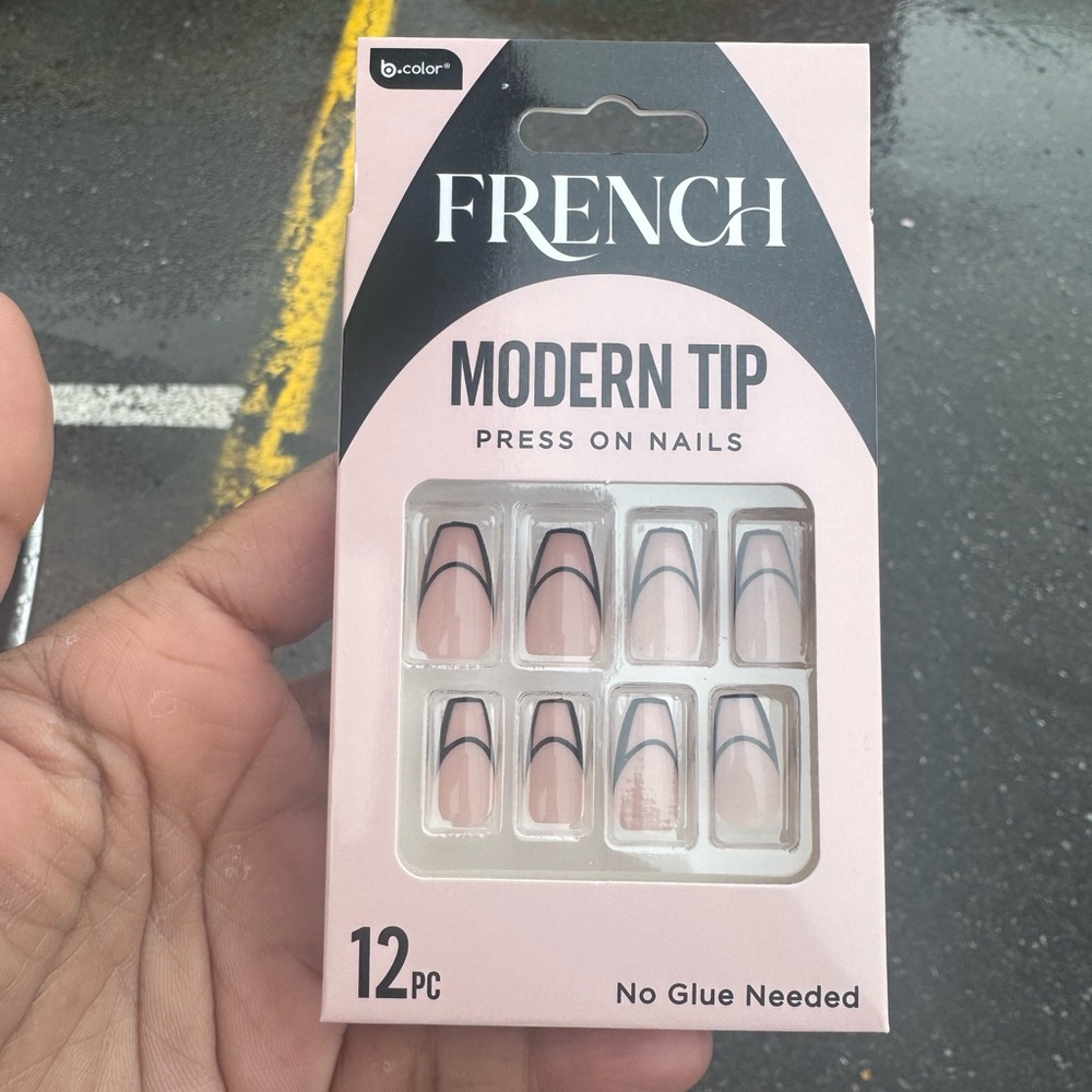 Frenchi Black and Pink Modern Tip Nails